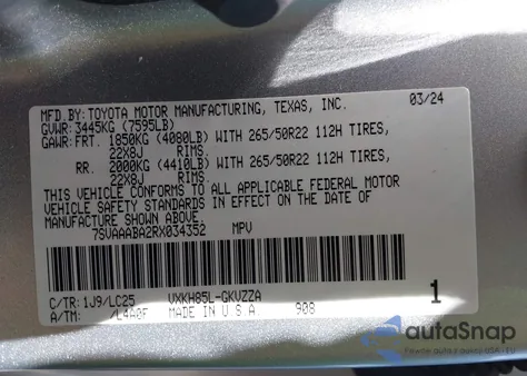 2024 Toyota Sequoia Capstone from USA, damaged, VIN 7SVAAABA2RX034352